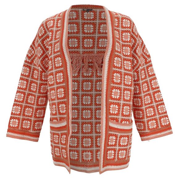 Maje Sweaters - Maje Fringed Crochet Cardigan in Multicolor Cotton
